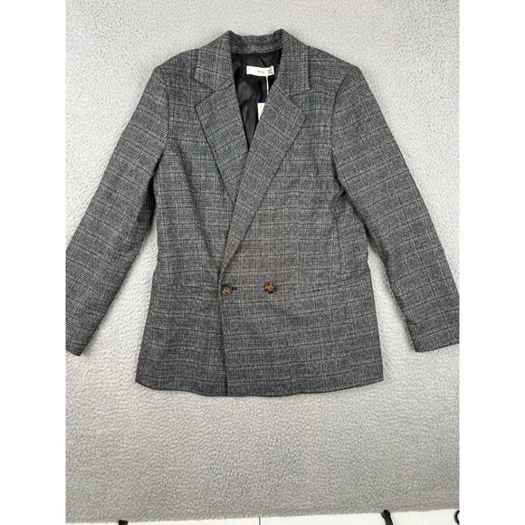 MNG Mango Double Breasted Blazer Womens Medium Lined Black Plaid Pockets NWT - Picture 1 of 13